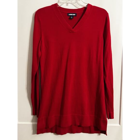 Women’s Land End Red V-Neck Sweater Sz S 6-8 Preppy Academic Work Casual - Picture 1 of 11
